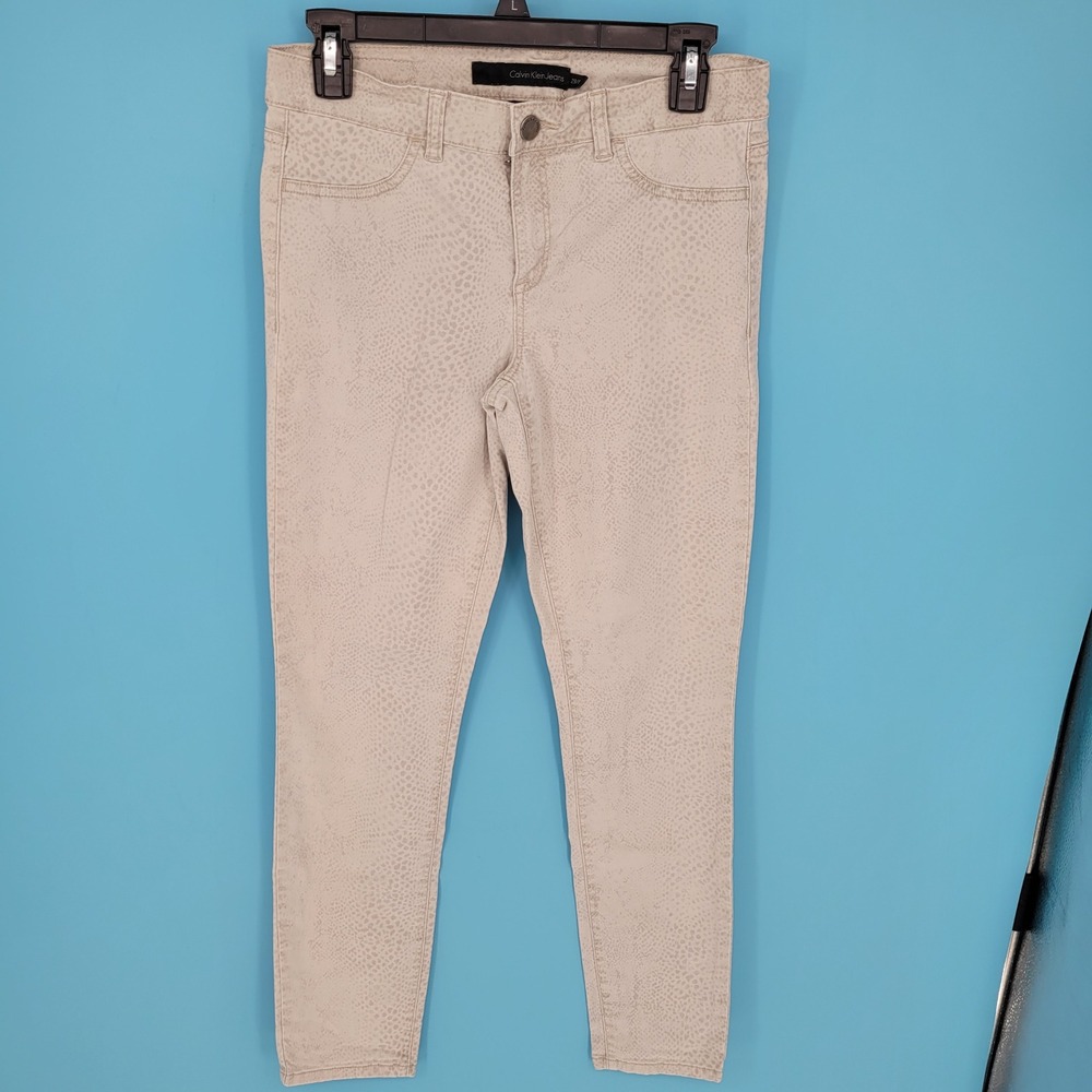 Calvin Klein Jeans Legging Pants Womens 29/8 Snakeskin Animal Print Beige gray